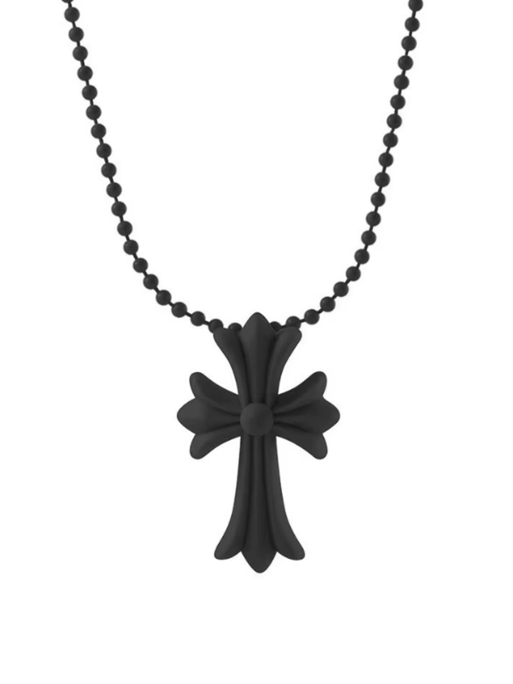 Black Cross Pendant Necklace - Matte Finish